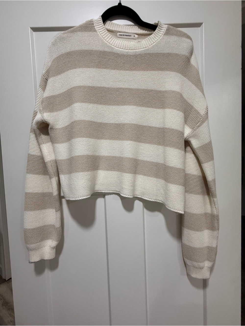 moon & madison Striped Crewneck Sweater in Cream and Beige